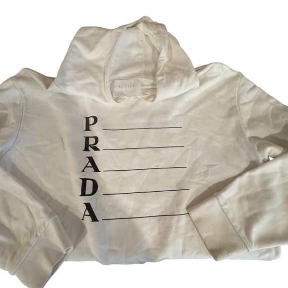 Prada White Cream Hoodie Size S Cozy Style Clean Aesthetic Loungwear Streetwear - Picture 10 of 16